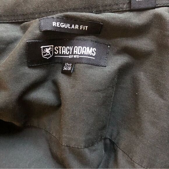 STACY ADAMS Shirt, Regular Fit, Black Size 17.5/34/35 - Picture 3 of 5